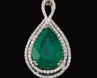 Brazilian 11.32 Carat Emerald and Diamond Pendant on Chain, GIA Report 