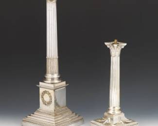 Two Silver Plate Classical Column Lamp Bases