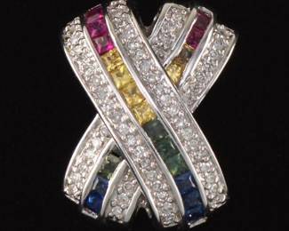 Ladies Diamond and Rainbow Sapphire Slider Necklace 