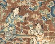 Chinese Mandarine Imperial Court Forbidden Stitch Hand Embroidered Framed Silk Panel, Qing 