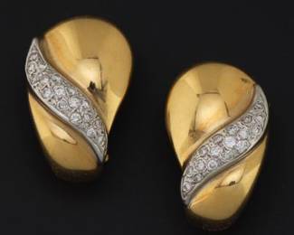 A Pair of Gold and Diamond Clip On Earrings 