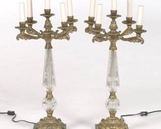 Pair of Glass and Metal Candelabra