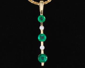 Ladies Gold, Emerald and Diamond Pendant on Chain 