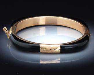 Ladies Vintage God and Carved Black Onyx Bangle 