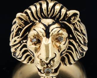 Ladies Antique Lion Head Gold and Diamond Ring 