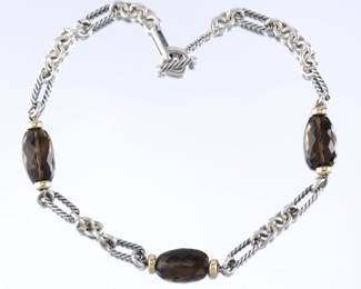 David Yurman Gold, Sterling Silver and Smoky Quartz Necklace 