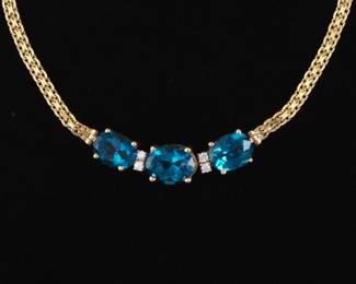 Ladies Gold, Topaz and Diamond Necklace 