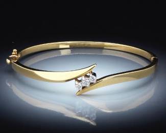 Ladies Gold and Diamond Bangle Bracelet 