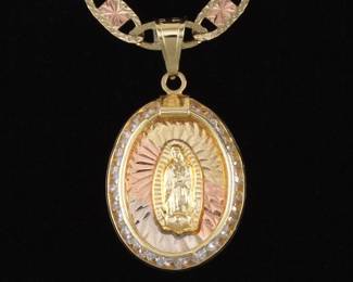 Ladies Gold Mariner Necklace with Prayer Pendant 