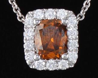 Ladies Gold, Fancy Cinnamon Cognac Color Diamond and White Diamond Pendant on Chain