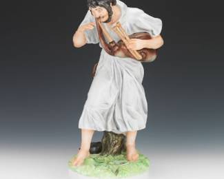 Zsolnay Hungary Large Porcelain Hand Painted Sculpture of Bagpipe Player 
