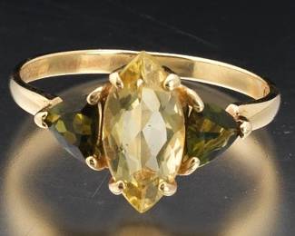 Ladies Gold, Amber Citrine and Green Peridot Ring 