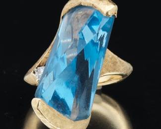 Oversize Ring wtih Lighthouse Lens Cut Blue Topaz 