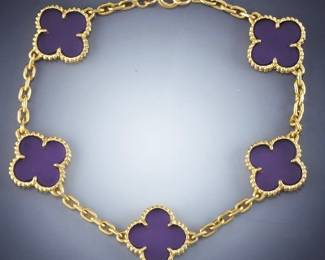 Ladies Gold and Purple Stone Clover Bracelet 