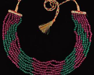 Vintage Ruby and Green Quartzite Necklace 