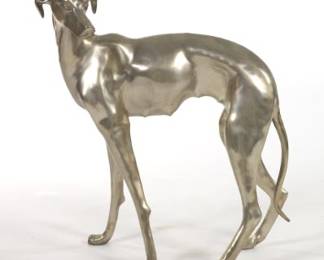 Large Chrome Metal Whippet Statue