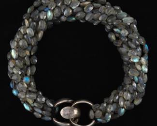 Ladies Artisan Sterling Silver and Labradorite Beads Torsade Necklace 