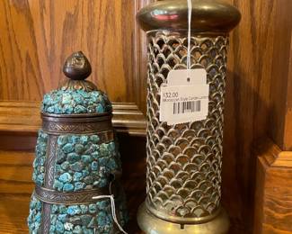 Moroccan Style Candle Lantern, Tibetan Turquoise Encrusted Jar