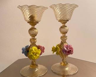Pair of Vintage Murano Glass Candlesticks 