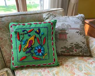 Tropical Bird Decorative Pillow, Vintage Oriental Satin Pillows