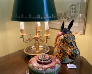 Chinese Cloisonne Horse Head, Italian Bouillotte Swan Lamp , Indian Snuff Box