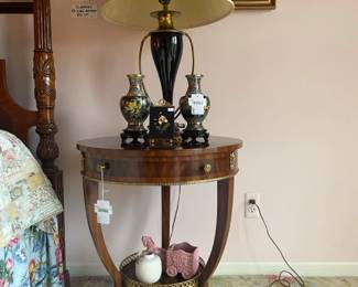 Maitland Smith Circulo Occasional Table, Art Nouveau Black and Brass Lamp