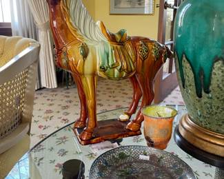 Ceramic Chinese riding horse figure, Drip glaze ceramic lamp