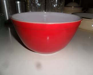 Red Pyrex mixing bowl
