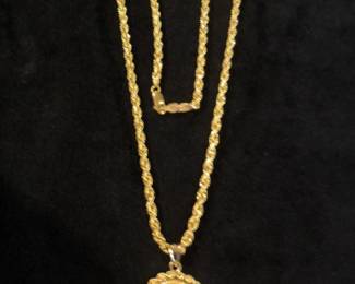 Gold Necklace 14K 24" Chain with gold coin