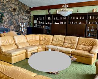 Vintage MCM leather sectional (shown in its original location). Currently available and will be offered as a presale item. Leather in great condition…no tears….needs some leather cleaner to bring it back to original glory. 