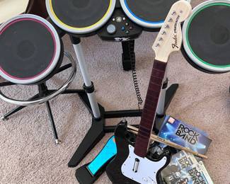 Xbox Rock Band Bundle with Guitar, Drums with Pedal, Microphone, Drumsticks 