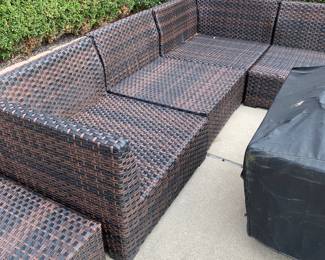 Outdoor seating sectional…cushions included but not shown are tan with chocolate brown piping …excellent condition 