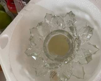 Crystal candle holders - one large - four smaller