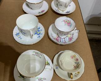 Assorted English teacup and saucers