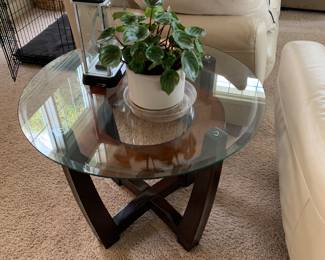 Wood and glass side table.  Contemporary clean lines style