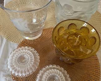 Lalique (pr) candle holders...Verlys flower vase (Art Deco Hydrangea) Large Art Glass Vase...... Orrefor's crystal (with boat)