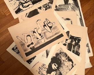 Collection of black and white drawings