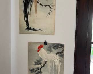 Japanese hand-painted roosters