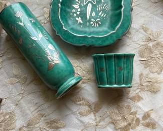 Gustavsberg Pottery/ silver inlay