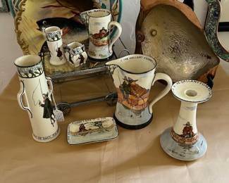Charlotte Rhead (back) Several Royal Doulton items Series....Vintage Metales copper & Brass bowl/hand hammered fish/artist is Casada
