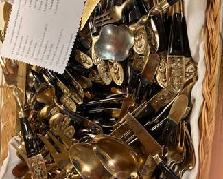 Siam copper/wood flatware set/1950's (141 pieces)