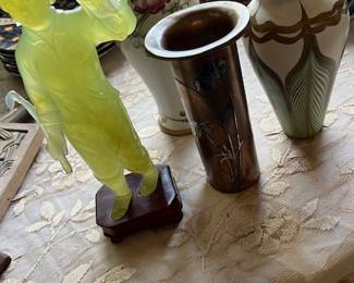 European Jade Figure Heintz sterling Inlay on bronze Moorcroft (James MacIntyre) Florian Ware.. Quezal