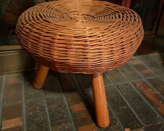 Tony Paul attributed tripod ratttan stool.