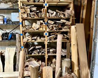 Rack full of hardwood boards