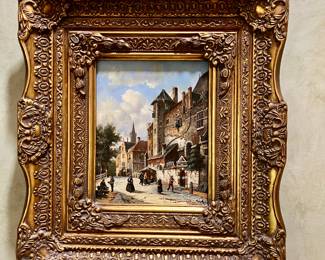 Signed oil on canvas, European street scene
16.5” x 18.5”
$125