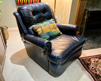 Blue leather swivel recliner by Bradington Young
$300