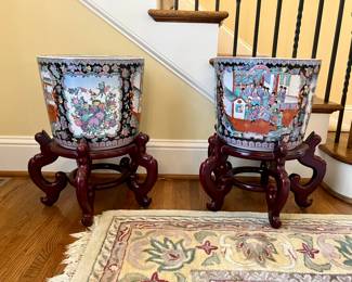 Fish bowl planters on rosewood stands
$175 each