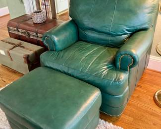 Hancock & Moore emerald green leather club chair and ottoman
$800