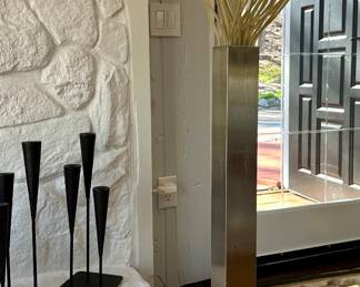 Whimsical Pair of Bud Lighting in Tall Brushed Chrome Vessel