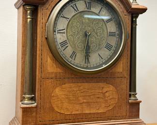 Vintage Manning-Bowman Electric Clock with Inlaid Wood and Brass Case